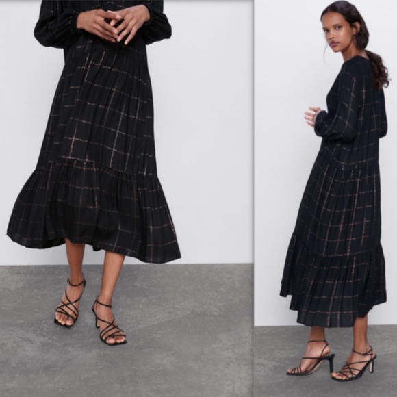 Zara Black Plaid Dress NWT - Picture 2 of 12